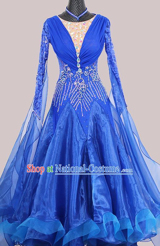 Custom International Dance Competition Clothing Modern Dance Fashion Waltz Performance Garment Ballroom Dancing Royalblue Dress