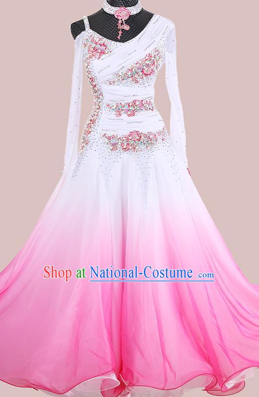 Custom Modern Dance White Dress International Dance Garment Ballroom Dancing Competition Clothing Waltz Performance Fashion