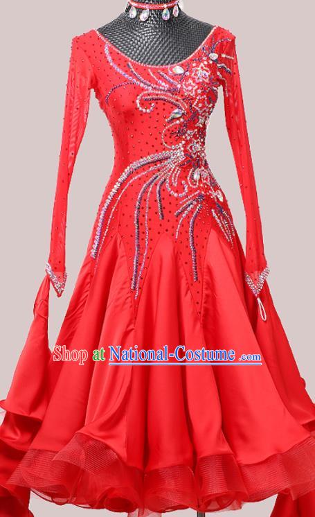 Custom Waltz Competition Fashion Modern Dance Red Dress International Dance Garment Ballroom Dancing Clothing