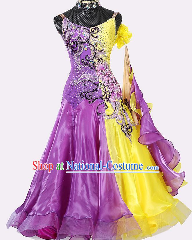 Custom International Dance Embroidered Purple Dress Ballroom Dancing Performance Clothing Waltz Competition Fashion Modern Dance Garment