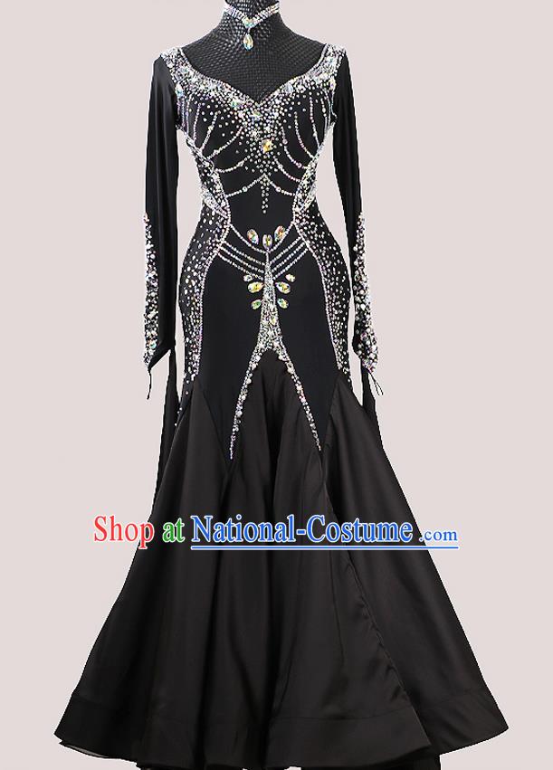 Custom Modern Dance Garment International Dance Competition Black Dress Ballroom Dancing Clothing Waltz Performance Fashion