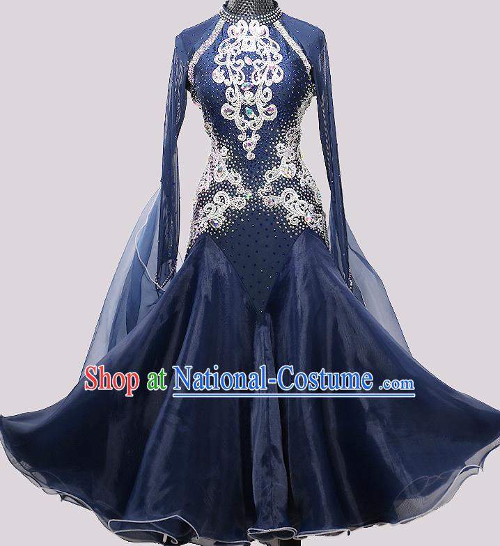 Custom Waltz Performance Fashion Modern Dance Garment International Dance Competition Navy Dress Ballroom Dancing Clothing