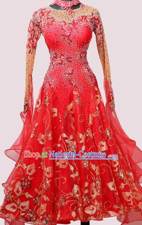 Custom Ballroom Dancing Clothing Waltz Performance Fashion Modern Dance Garment International Dance Competition Red Dress