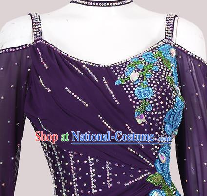 Professional International Dance Fashion Modern Dance Competition Clothing Waltz Performance Garment Costume Ballroom Dance Deep Purple Dress