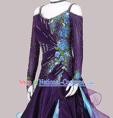 Professional International Dance Fashion Modern Dance Competition Clothing Waltz Performance Garment Costume Ballroom Dance Deep Purple Dress