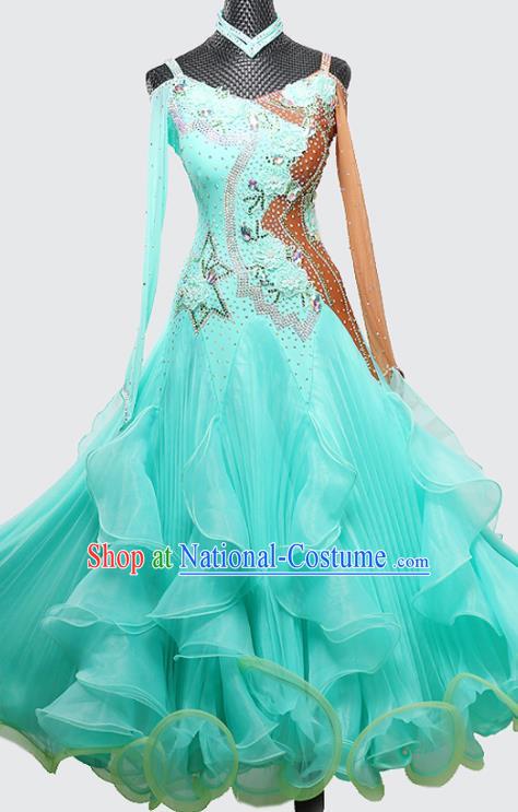 Custom Modern Dance Fashion International Dance Performance Blue Dress Ballroom Dancing Clothing Waltz Competition Costume