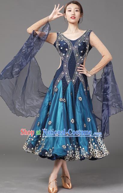 Custom International Dance Garment Performance Costume Waltz Competition Navy Dress Ballroom Dancing Fashion Modern Dance Clothing