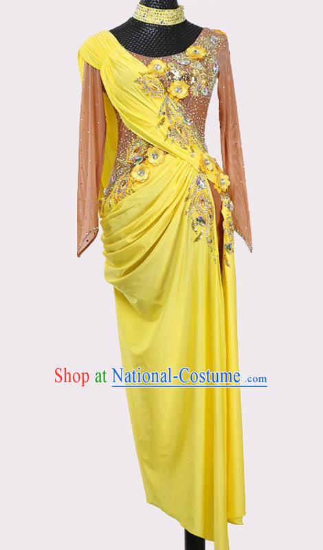 Top Latin Dance Competition Costume Cha Cha Dance Yellow Dress Modern Dance Clothing Ballroom Dance Fashion