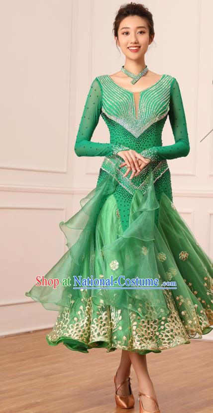 Custom Ballroom Dancing Fashion Modern Dance Clothing International Dance Garment Tango Performance Costume Waltz Competition Green Dress