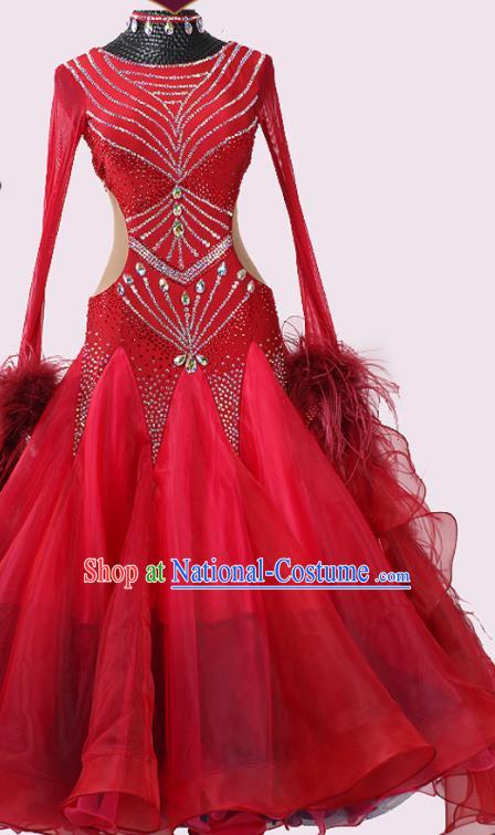 Custom Waltz Performance Red Dress Ballroom Dancing Fashion Modern Dance Clothing International Dance Garment Costume