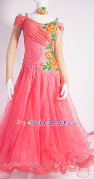 Custom International Dance Garment Costume Waltz Performance Pink Dress Ballroom Dancing Fashion Modern Dance Clothing