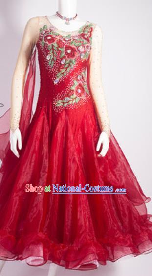 Custom Modern Dance Clothing International Dance Garment Costume Waltz Performance Wine Red Dress Ballroom Dancing Fashion