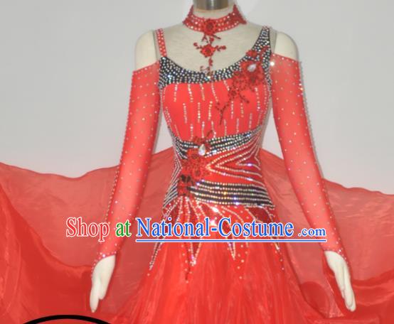 Custom Woman Waltz Performance Dancewear Ballroom Dancing Red Dress Modern Dance Clothing International Dance Garment