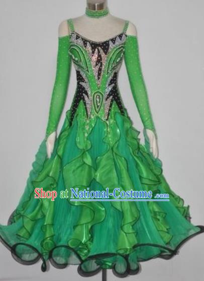 Custom International Waltz Green Dress Performance Dancewear Ballroom Dancing Garment Modern Dance Clothing