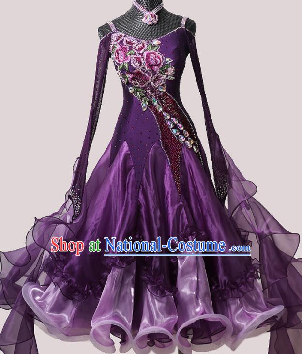 Custom Ballroom Dancing Clothing Waltz Competition Costume Modern Dance Fashion International Dance Performance Purple Dress