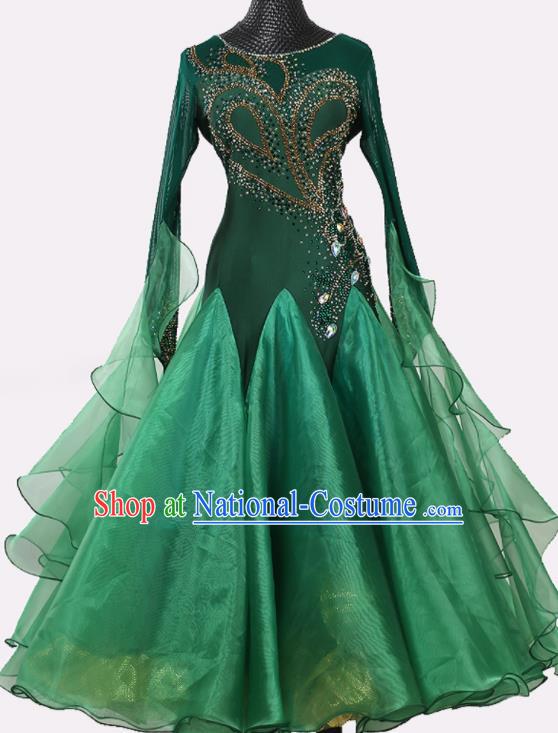 Custom International Dance Performance Green Dress Ballroom Dancing Tango Clothing Waltz Competition Costume Modern Dance Fashion