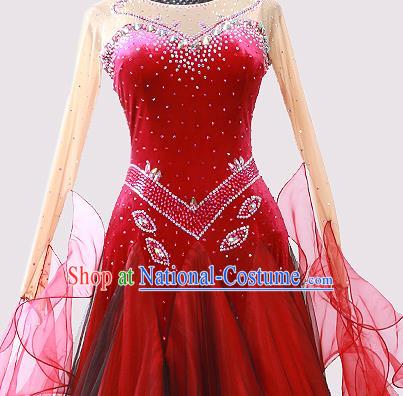 Custom Modern Dance Fashion Garment International Dance Red Pleuche Dress Ballroom Dancing Clothing Waltz Dancewear