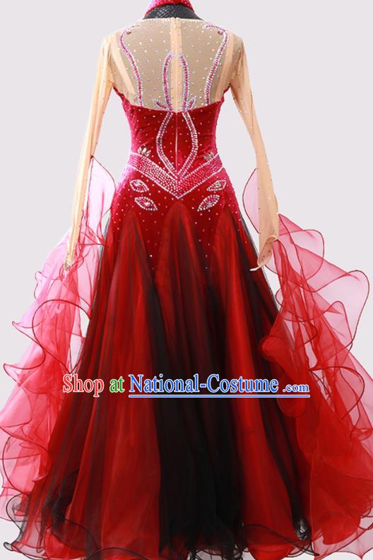 Custom Modern Dance Fashion Garment International Dance Red Pleuche Dress Ballroom Dancing Clothing Waltz Dancewear