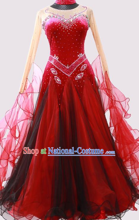 Custom Modern Dance Fashion Garment International Dance Red Pleuche Dress Ballroom Dancing Clothing Waltz Dancewear