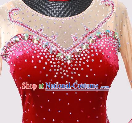 Custom Modern Dance Fashion Garment International Dance Red Pleuche Dress Ballroom Dancing Clothing Waltz Dancewear