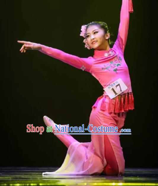 China Fan Dance Costumes Yangko Dance Outfits Women Group Dance Fashions Folk Dance Rosy Uniforms