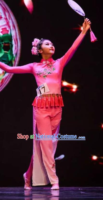 China Fan Dance Costumes Yangko Dance Outfits Women Group Dance Fashions Folk Dance Rosy Uniforms