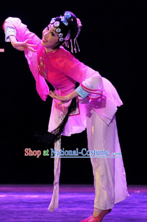 China Folk Dance Rosy Uniforms Fan Dance Costumes Yangko Dance Outfits Women Solo Dance Fashions