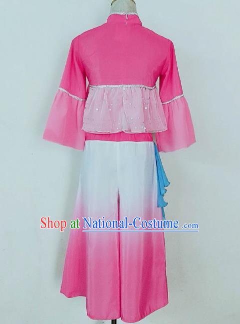 China Women Lotus Dance Fashions Folk Dance Uniforms Fan Dance Costumes Yangko Dance Pink Outfits