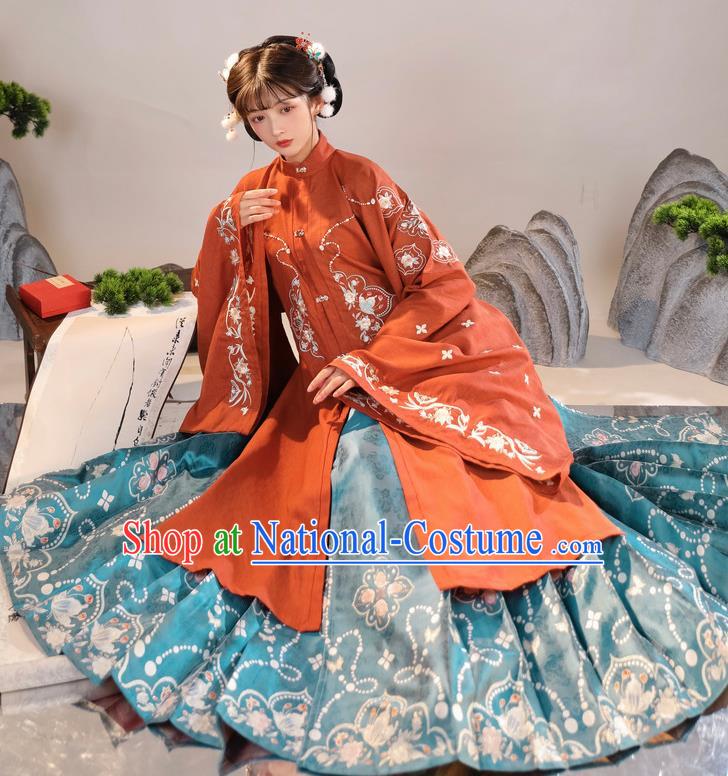 China Traditional Nobility Lady Garment Costumes Ancient Patrician Beauty Hanfu Dress Ming Dynasty Historical Clothing