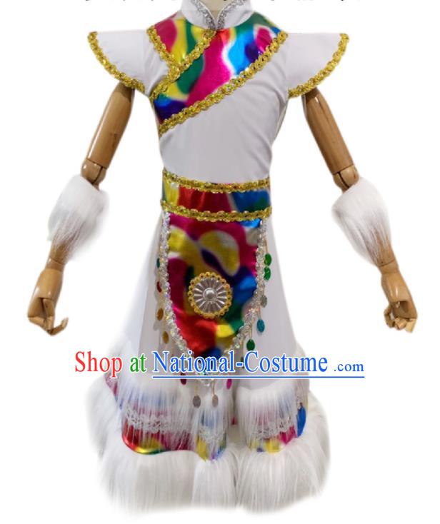 Chinese Mongolian Minority Stage Performance White Dress Ethnic Girl Festival Garment Costumes Mongol Nationality Folk Dance Clothing