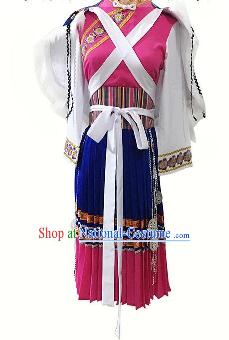 Chinese Naxi Minority Stage Performance Dress Dali Ethnic Girl Festival Garment Costumes Nahsi Nationality Folk Dance Clothing