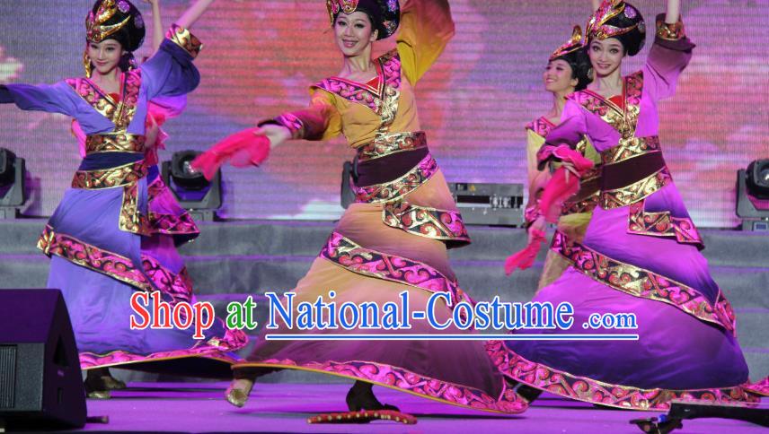 Chinese Hanfu Dance Outfits Classical Dance Garment Costumes Female Group Dance Clothing Coloured Pottery Performance Dress