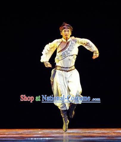 Chinese Male Stage Performance White Outfits Hanfu Dance Clothing Classical Dance Garment Costumes