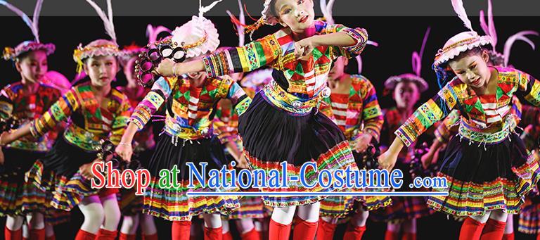 Chinese Minority Performance Garment Costumes Yi Nationality Girl Folk Dance Clothing Ethnic Children Dress Uniforms