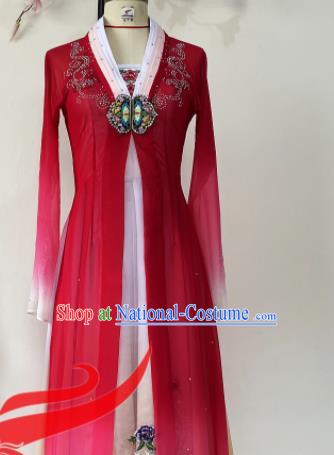 Chinese Stage Performance Wine Red Dress Outfits Woman Umbrella Dance Clothing Classical Dance Garment Costumes