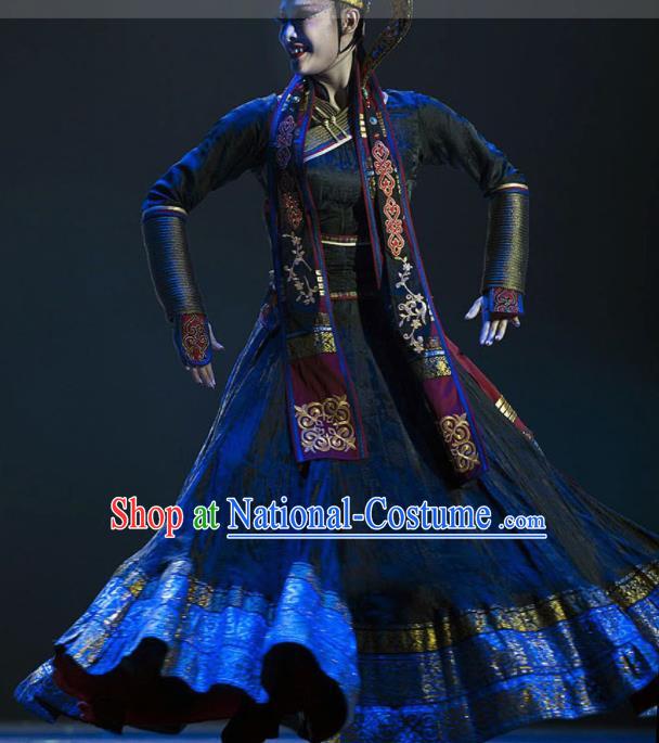 Chinese Mongolian Minority Female Garment Costumes Mongol Nationality Folk Dance Clothing Ethnic Stage Performance Black Dress