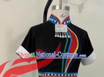 Chinese She Nationality Woman Clothing Ethnic Folk Dance Black Uniforms Minority Performance Garment Costumes