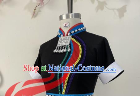 Chinese She Nationality Woman Clothing Ethnic Folk Dance Black Uniforms Minority Performance Garment Costumes