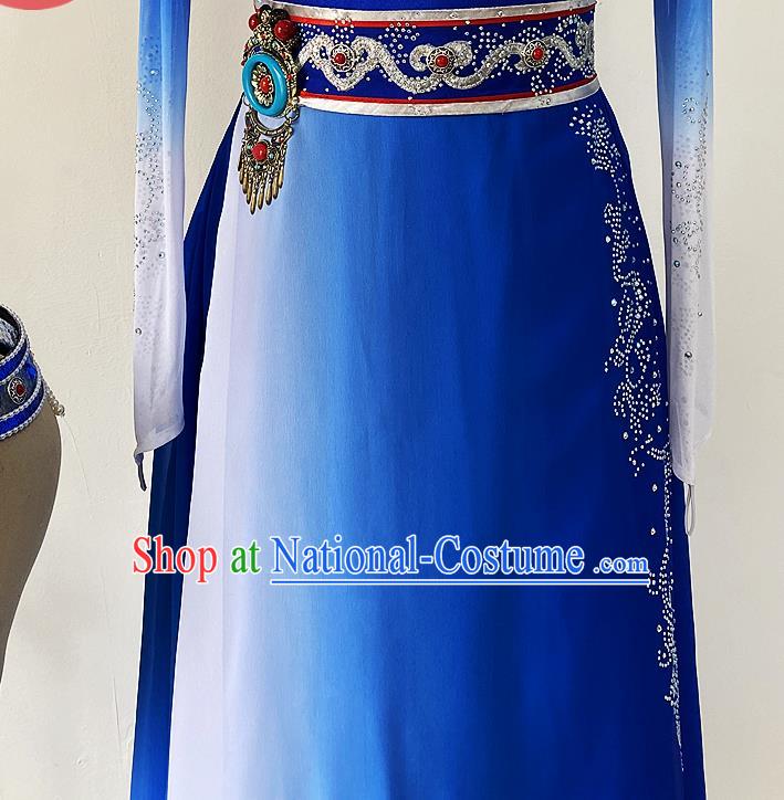 Chinese Ethnic Folk Dance Royalblue Dress Uniforms Mongol Minority Performance Garment Costumes Mongolian Nationality Bowl Dance Clothing