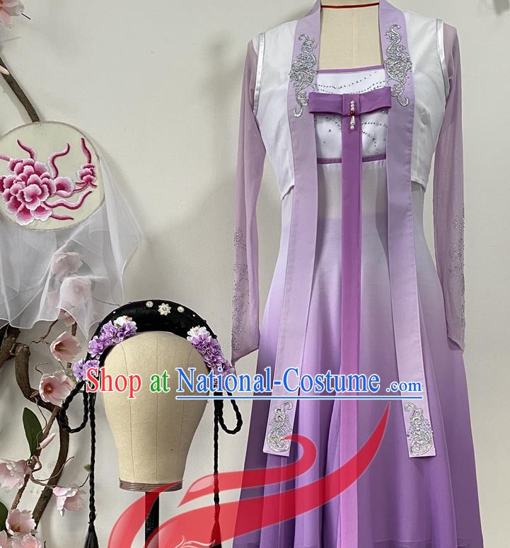 Chinese Stage Performance Purple Dress Outfits Woman Umbrella Dance Clothing Classical Dance Garment Costumes