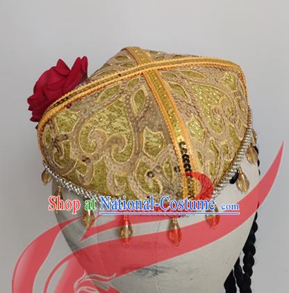 Top China Minority Square Hat Xinjiang Ethnic Festival Headwear Uyghur Nationality Folk Dance Headdress