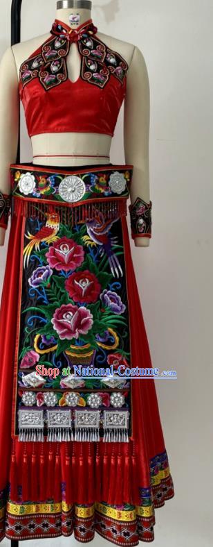 Chinese Jiangxi Minority Performance Garment Costumes She Nationality Female Clothing Ethnic Group Dance Red Dress Uniforms