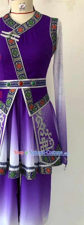 Chinese Mongolian Minority Festival Performance Garment Costumes Mongol Nationality Female Clothing Ethnic Group Dance Purple Dress Uniforms