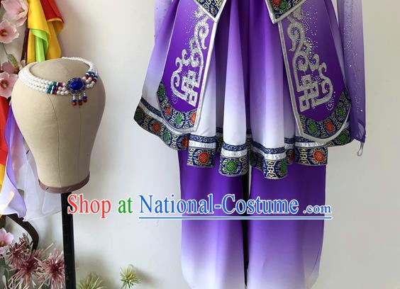 Chinese Mongolian Minority Festival Performance Garment Costumes Mongol Nationality Female Clothing Ethnic Group Dance Purple Dress Uniforms