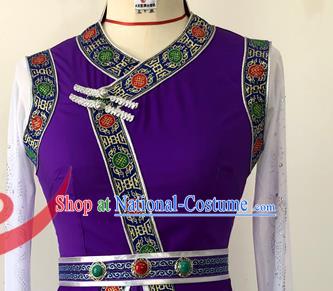 Chinese Mongolian Minority Festival Performance Garment Costumes Mongol Nationality Female Clothing Ethnic Group Dance Purple Dress Uniforms