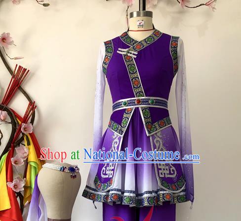 Chinese Mongolian Minority Festival Performance Garment Costumes Mongol Nationality Female Clothing Ethnic Group Dance Purple Dress Uniforms