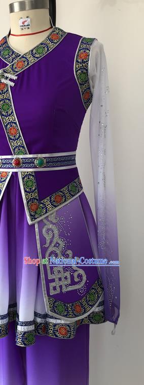 Chinese Mongolian Minority Festival Performance Garment Costumes Mongol Nationality Female Clothing Ethnic Group Dance Purple Dress Uniforms