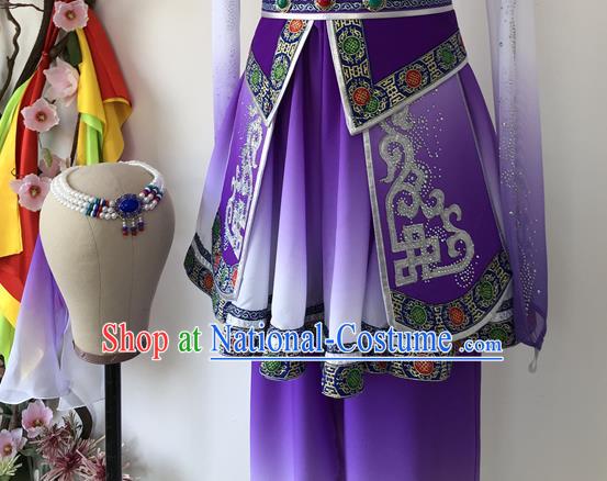 Chinese Mongolian Minority Festival Performance Garment Costumes Mongol Nationality Female Clothing Ethnic Group Dance Purple Dress Uniforms