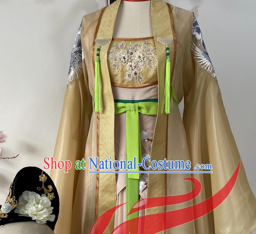 Chinese Woman Group Hanfu Dance Clothing Classical Dance Garment Costumes Stage Performance Li Bai Golden Dress Outfits