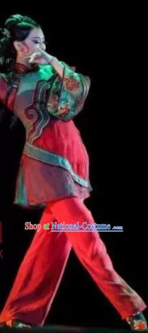 China Fan Dance Costumes Folk Dance Red Outfits Woman Group Dance Fashions Hui Niang Dance Uniforms